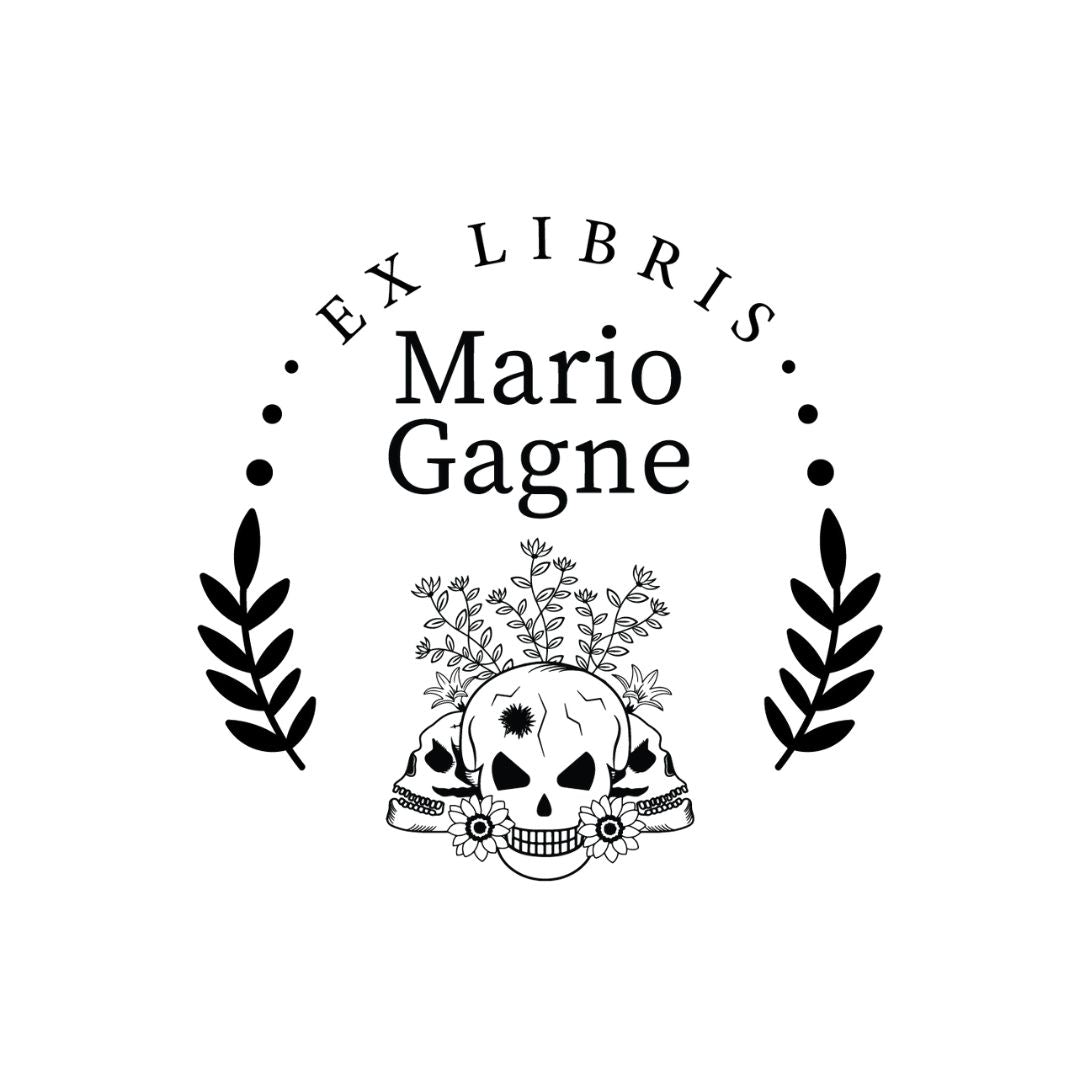 3 Skulls Flower Library Book Stamp
