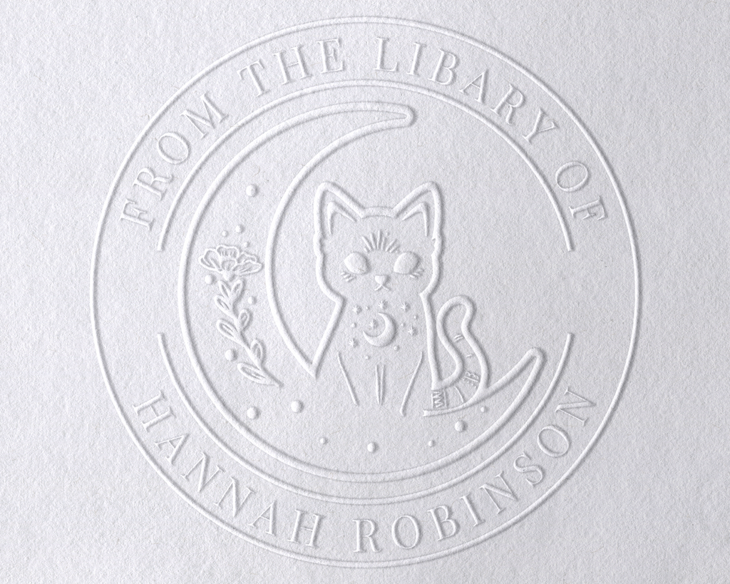 Cat Sitting Moon Personalized Book Embosser