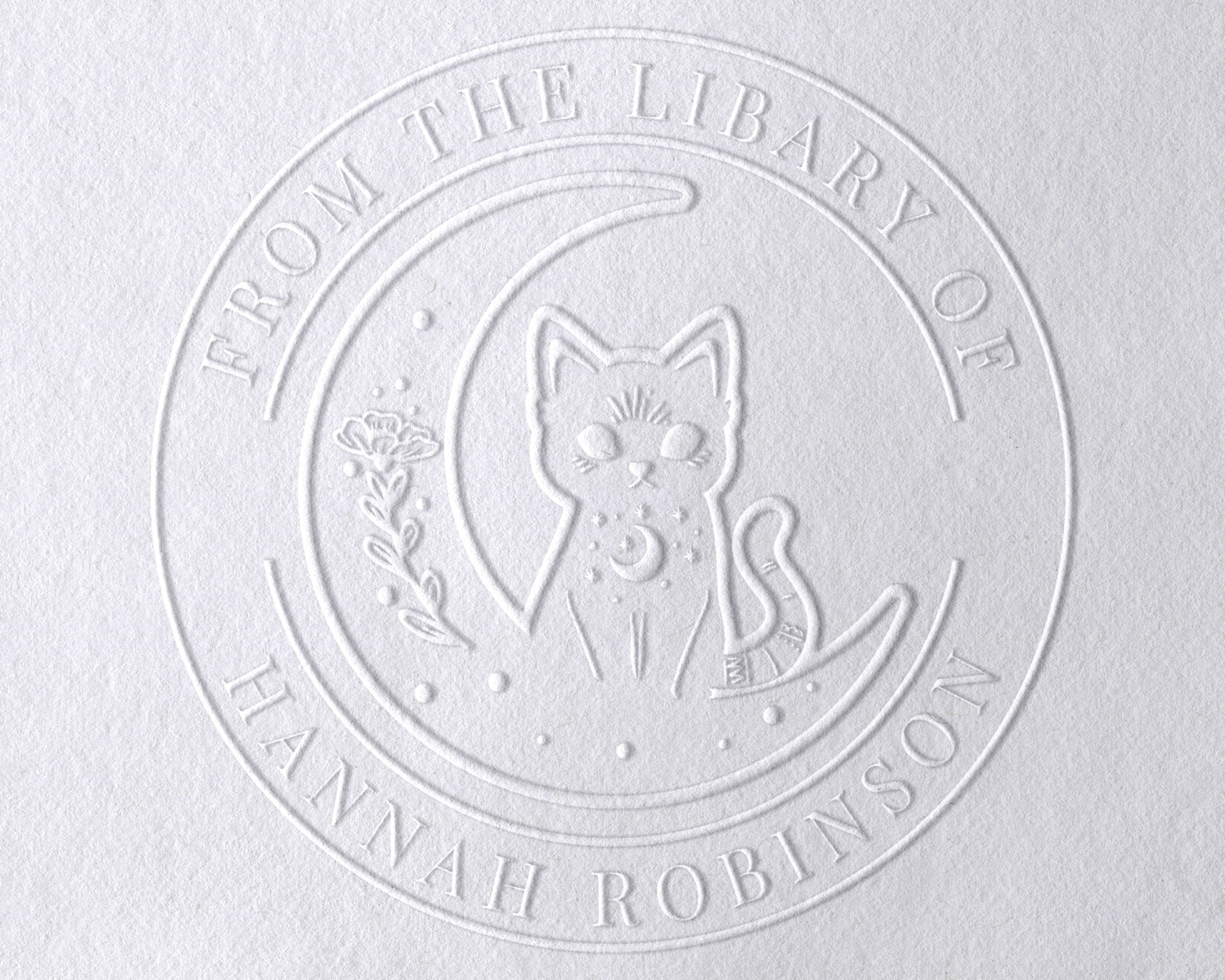 Cat Sitting Moon Personalized Book Embosser