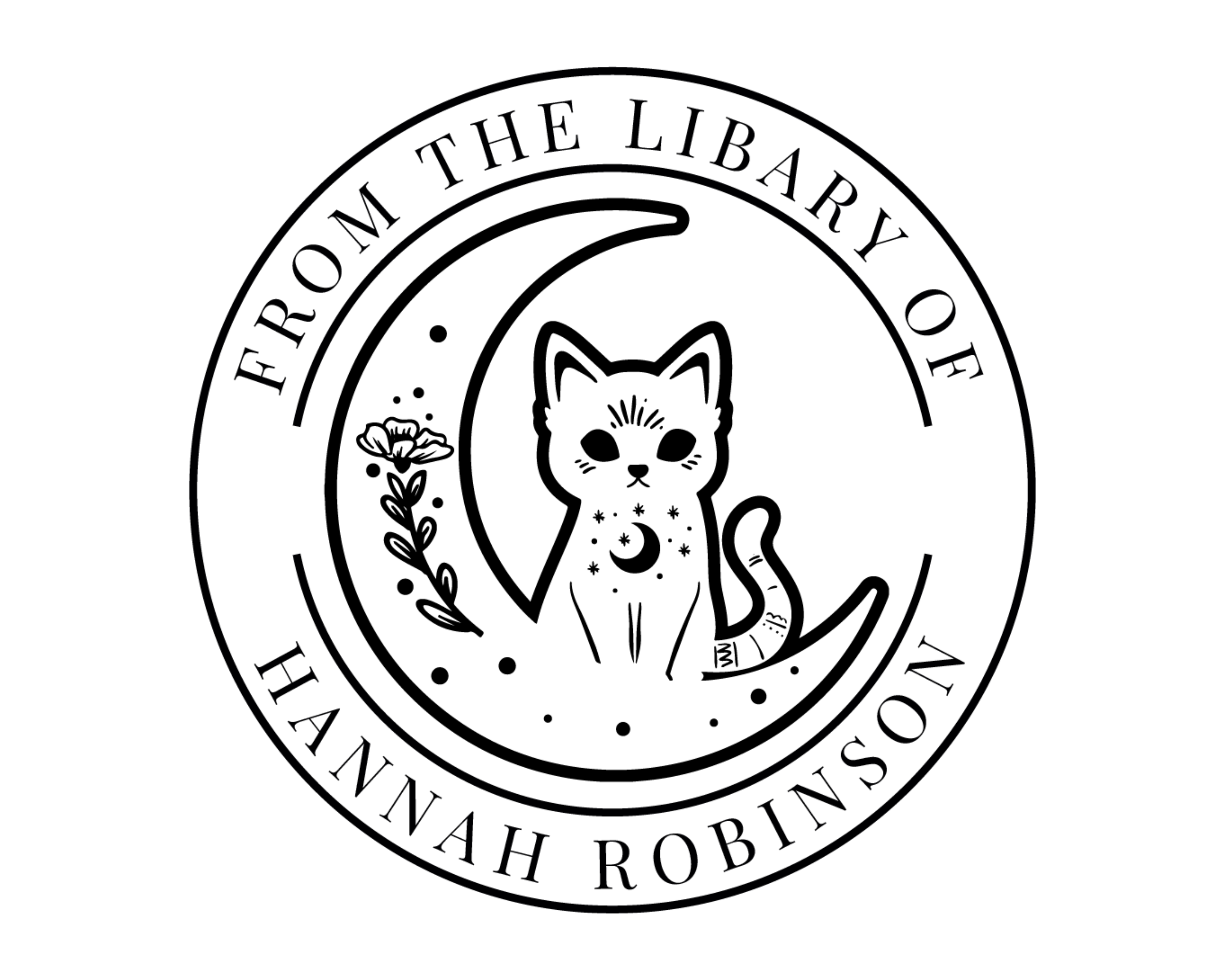 Personalized Book Stamp Self Inking - Cat Sitting Moon