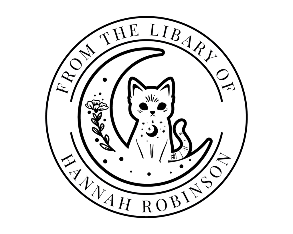 Personalized Book Stamp Wood Handle - Cat Sitting Moon