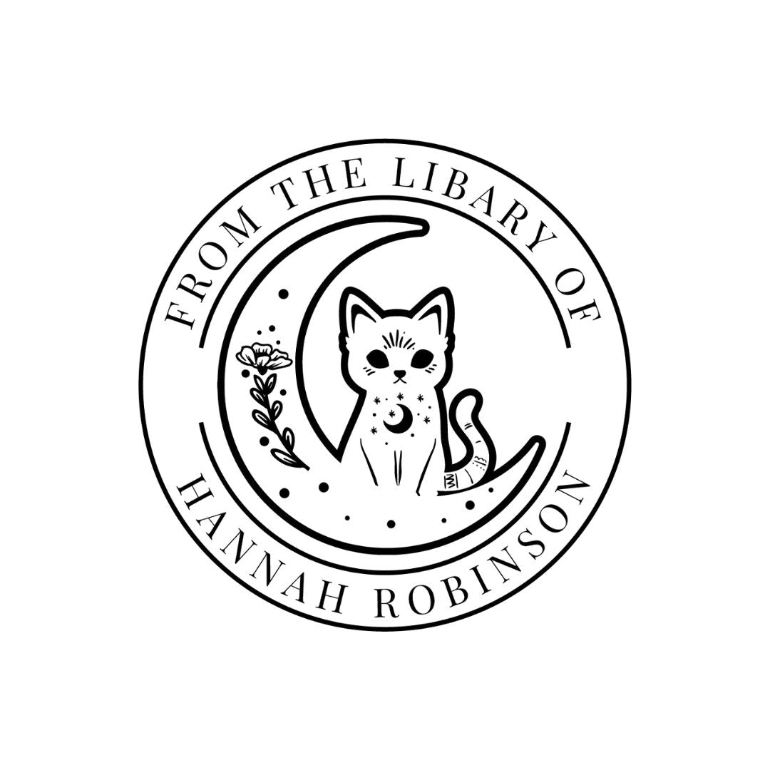 Cat Sitting On Crescent Library Book Stamp