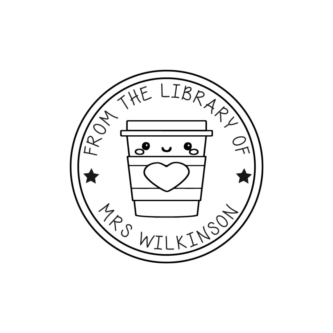 Cup Face Library Book Stamp