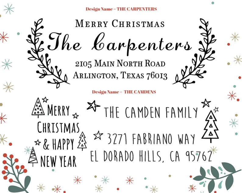 Wood Handle Christmas Address Stamps