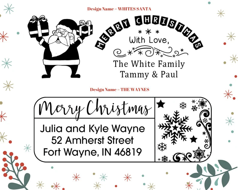 Wood Handle Christmas Address Stamps