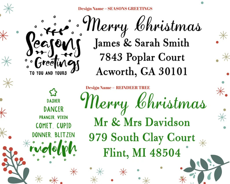 Wood Handle Christmas Address Stamps