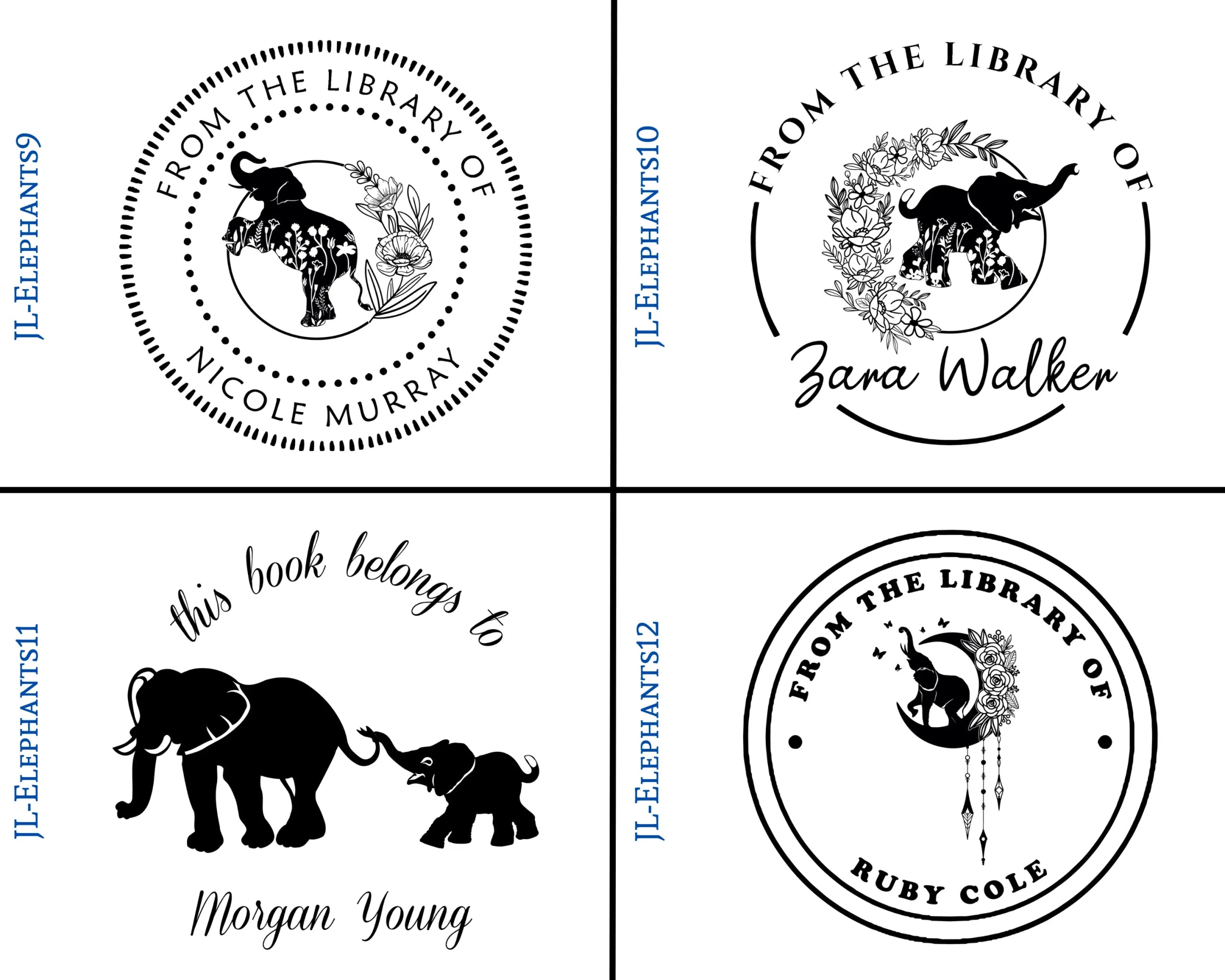 Elephants Wooden Book Stamp