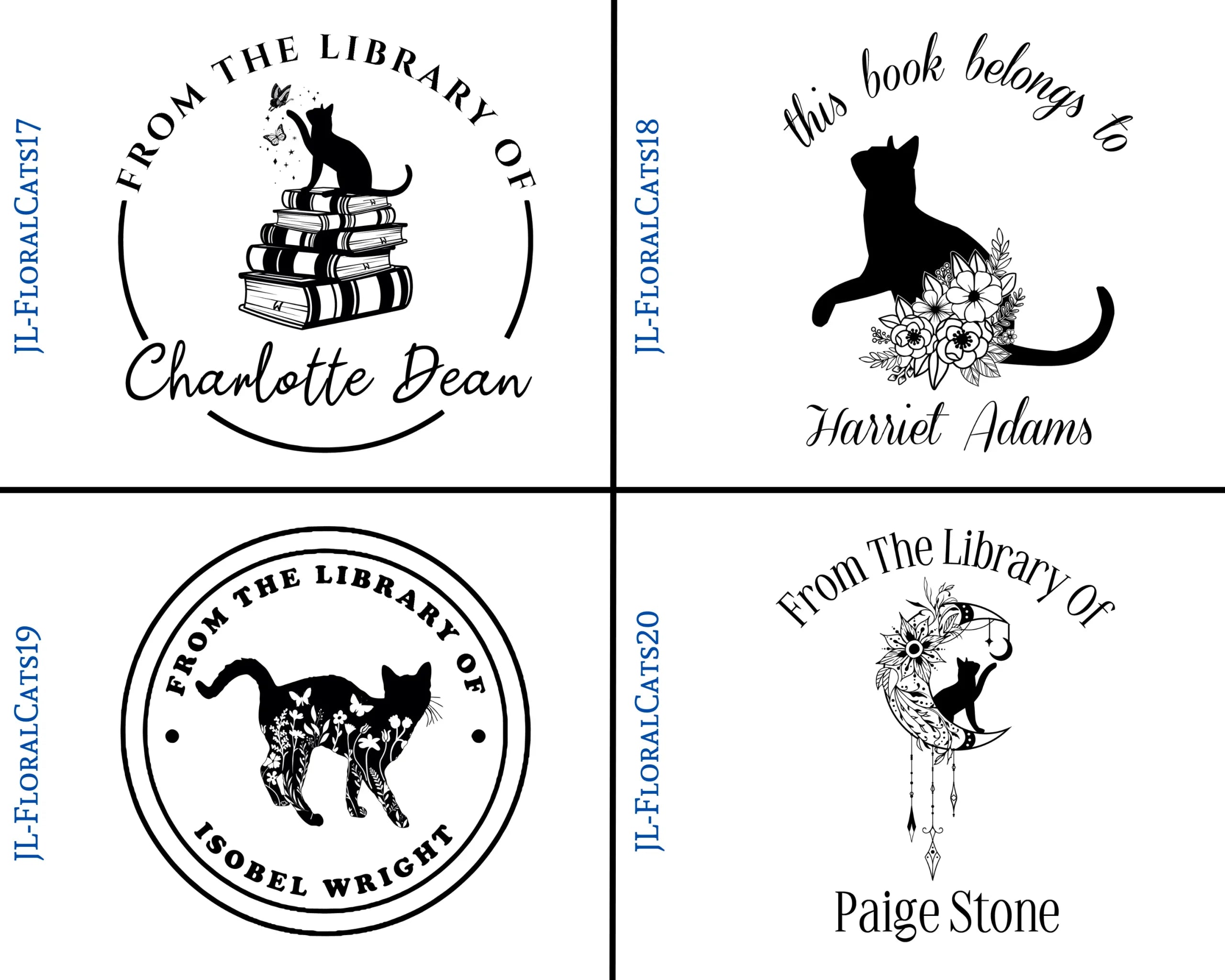 FloralCats Wood Handle Book Stamp