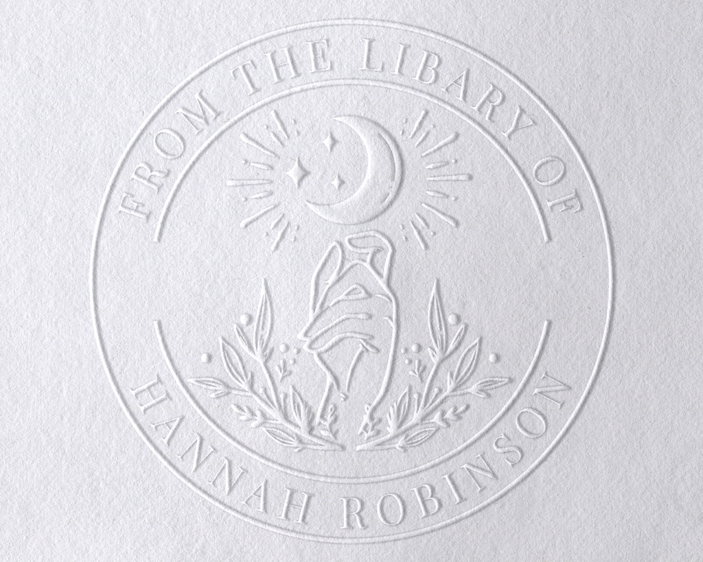 Hand and Moon Personalized Book Embosser