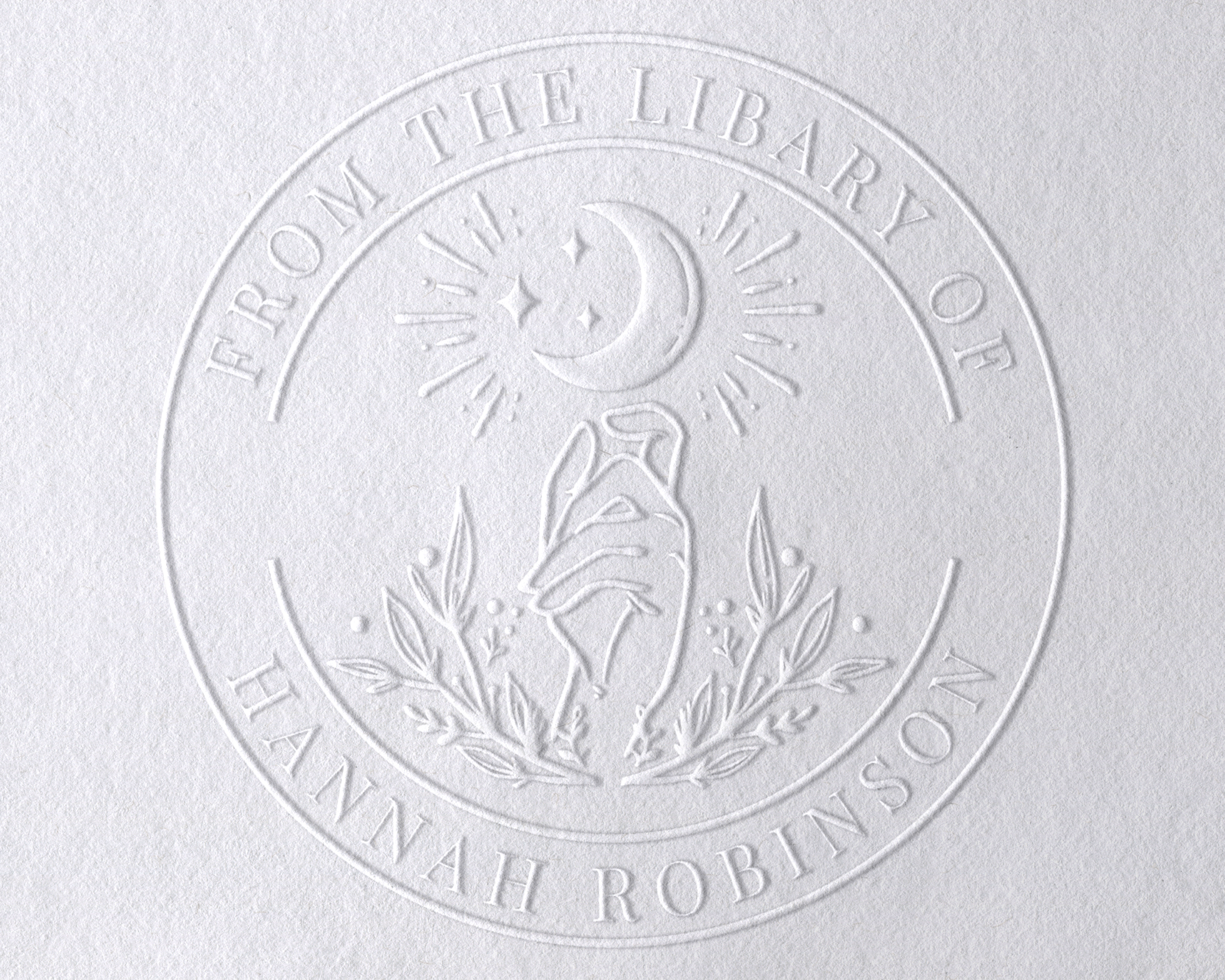 Hand and Moon Personalized Book Embosser