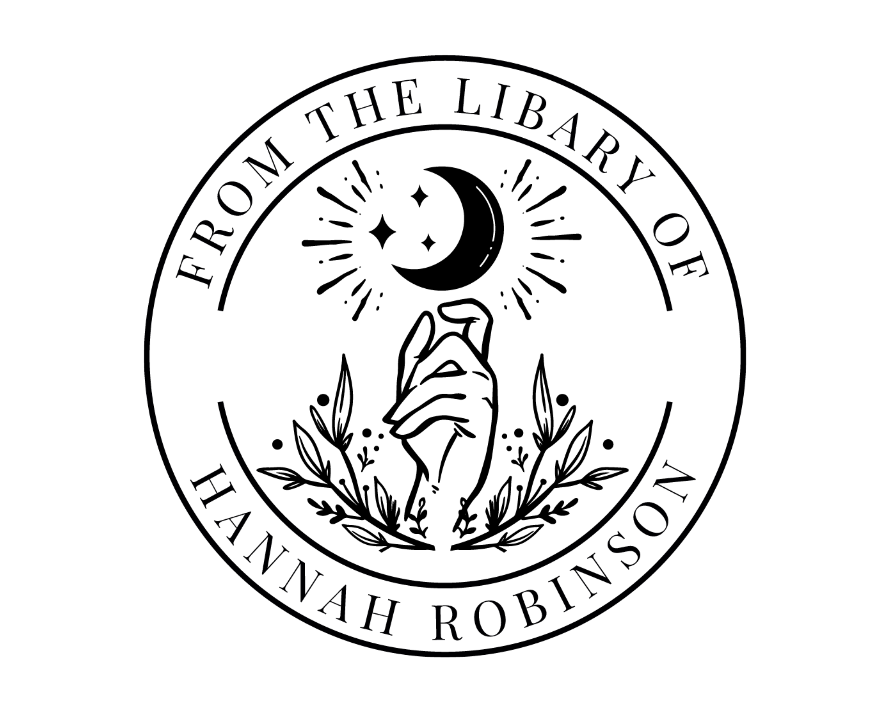 Personalized Book Stamp Wood Handle - Hand and Moon