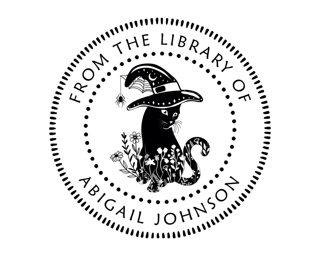 Personalized Book Wooden Handle Stamp - JL-FloralCats2