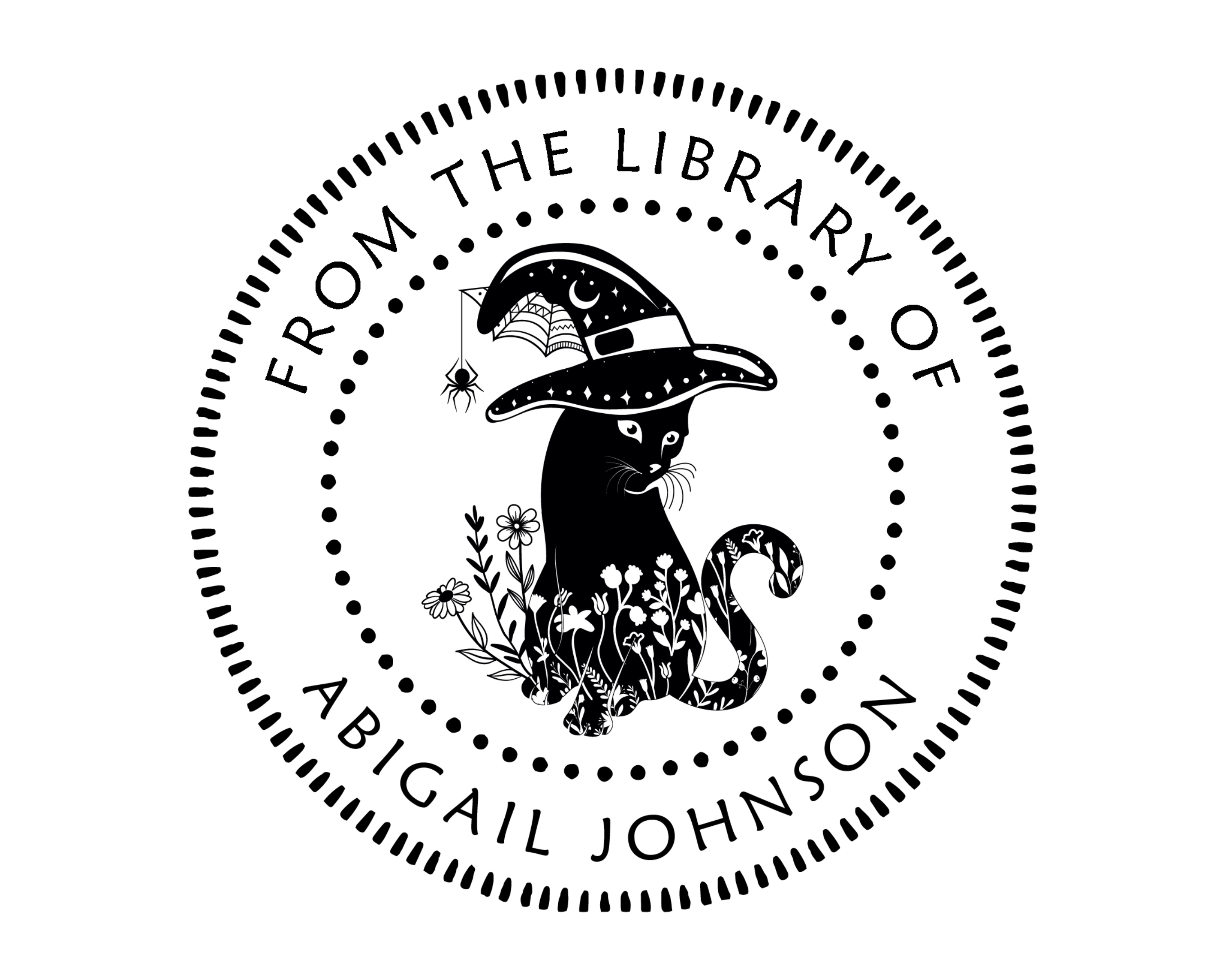 Personalized Book Wooden Handle Stamp - JL-FloralCats2