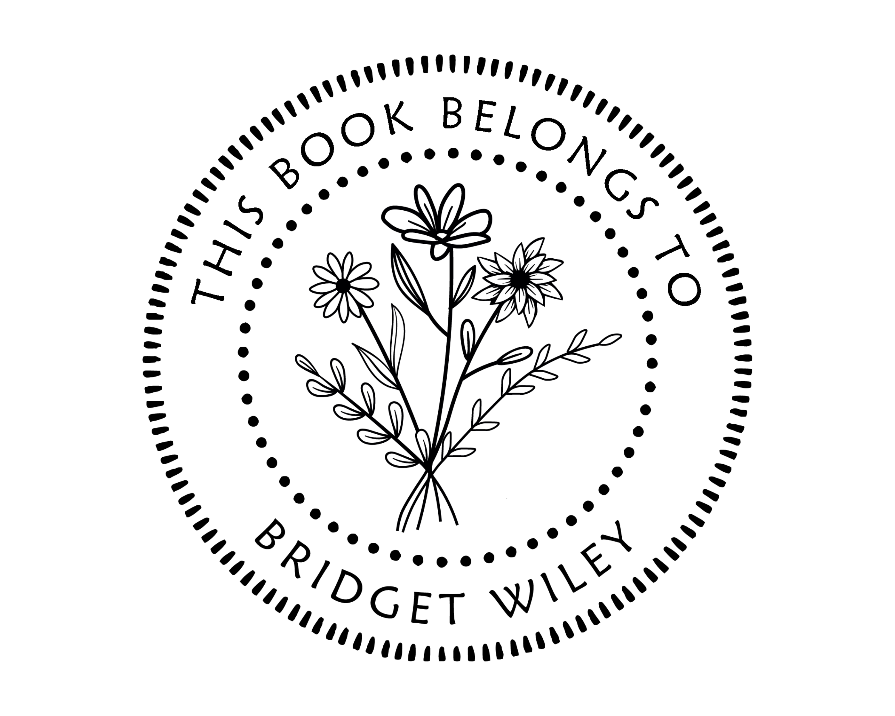 Personalized Book Stamp Wood Handle - JL-Wildflower3