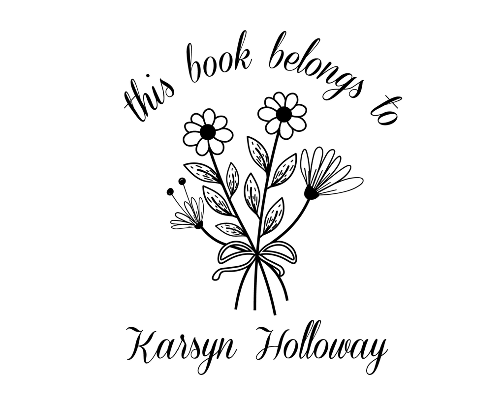 Personalized Book Stamp Wood Handle - JL-Wildflower9