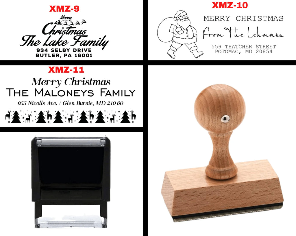 Wood Handle Christmas Address Stamps