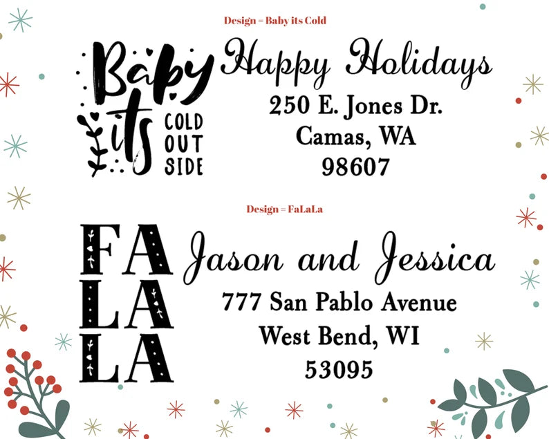 Wood Handle Christmas Address Stamps
