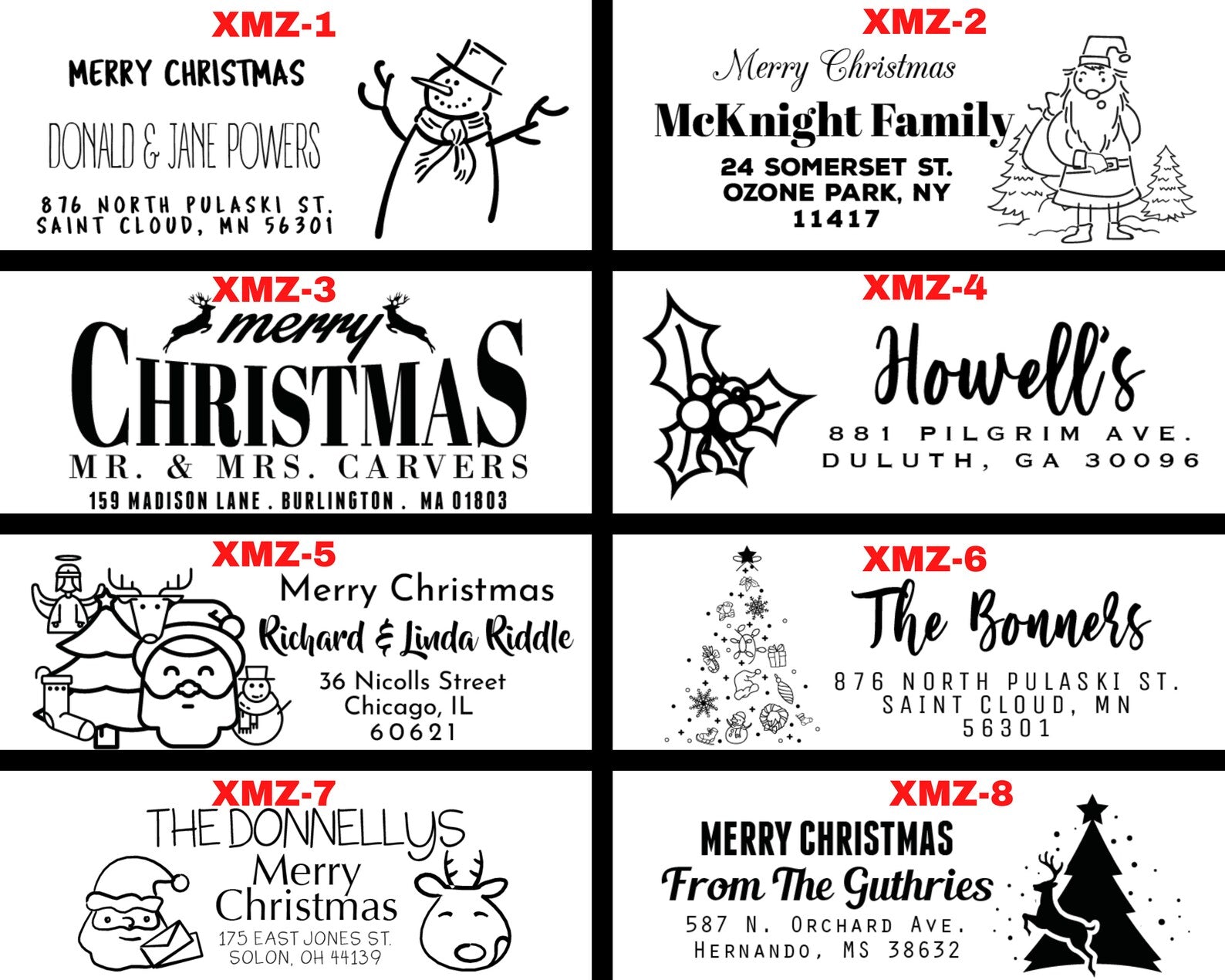 Wood Handle Christmas Address Stamps