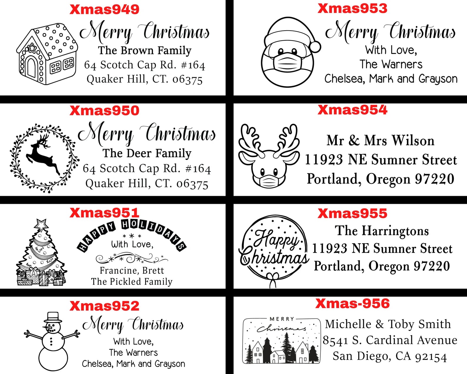 Wood Handle Christmas Address Stamps