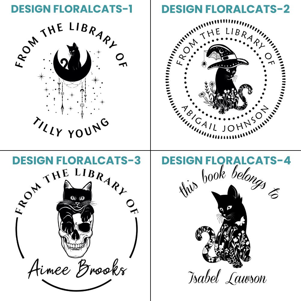 Floral Cats Design Style Book Stamp