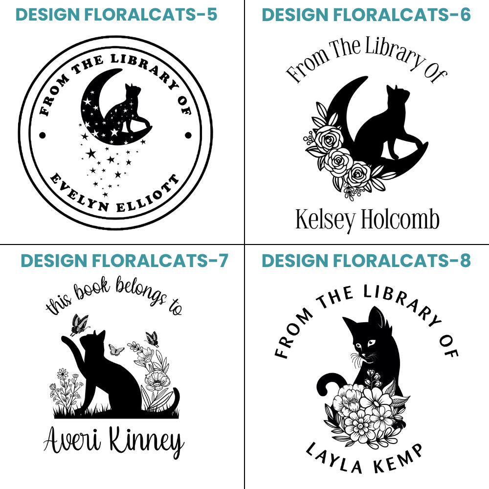 Floral Cats Design Style Book Stamp