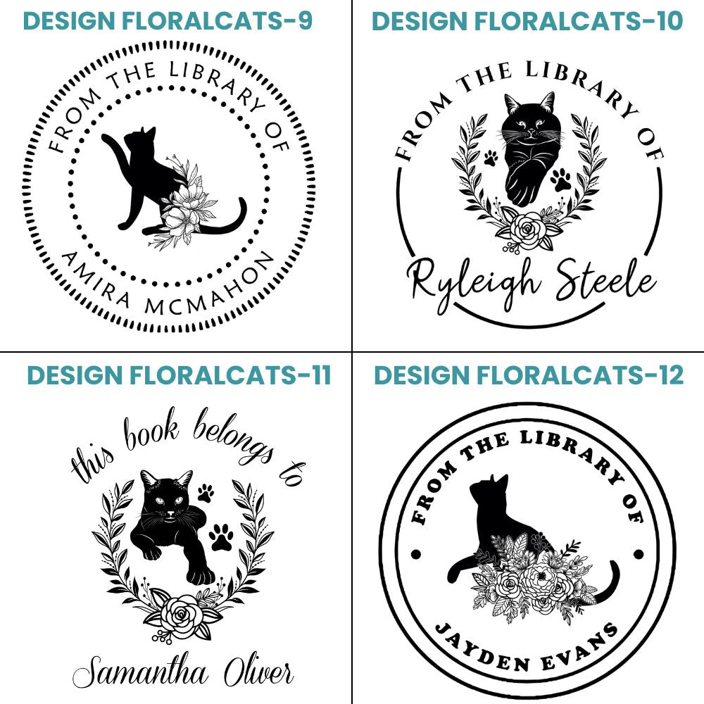 Floral Cats Design Style Book Stamp
