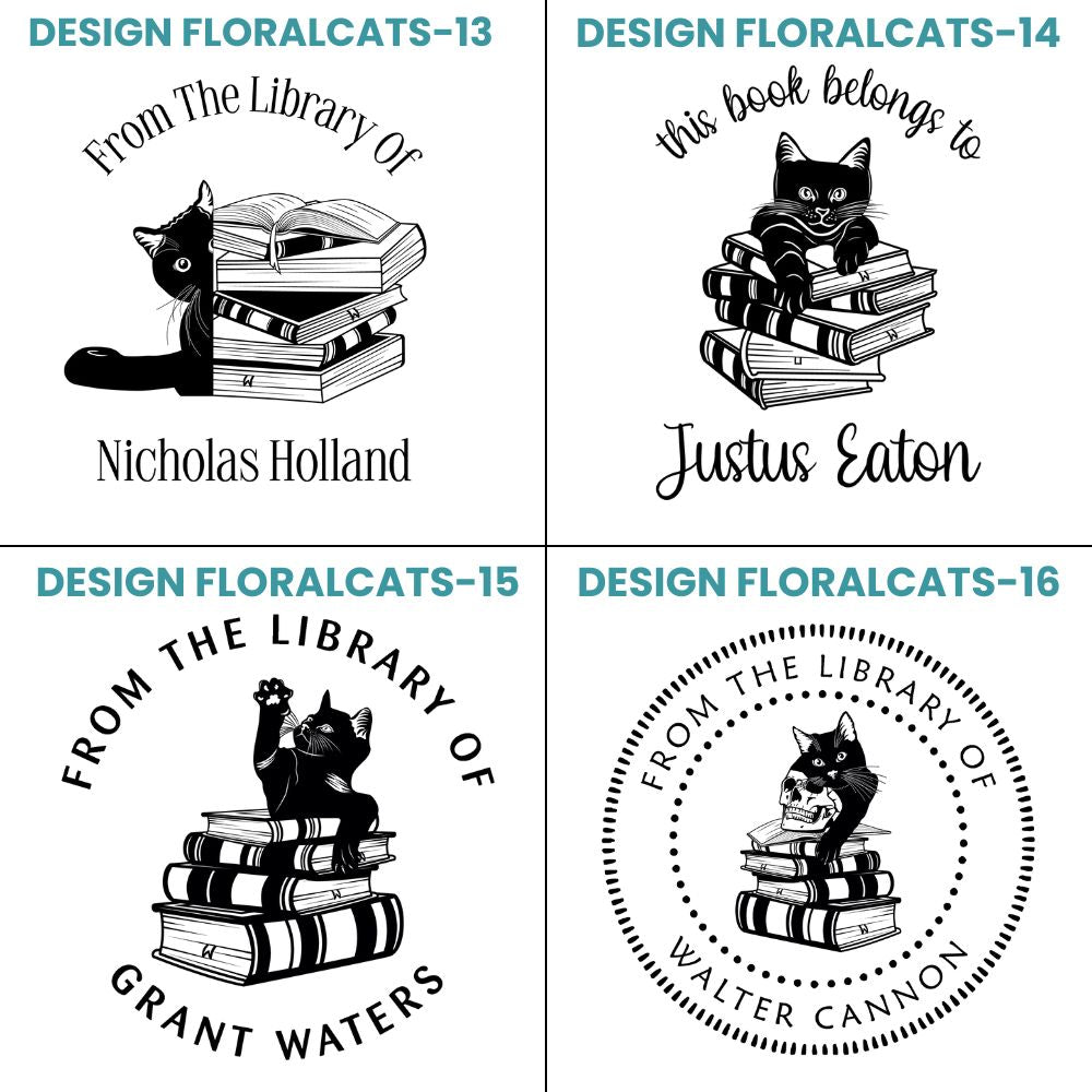 Floral Cats Design Style Book Stamp