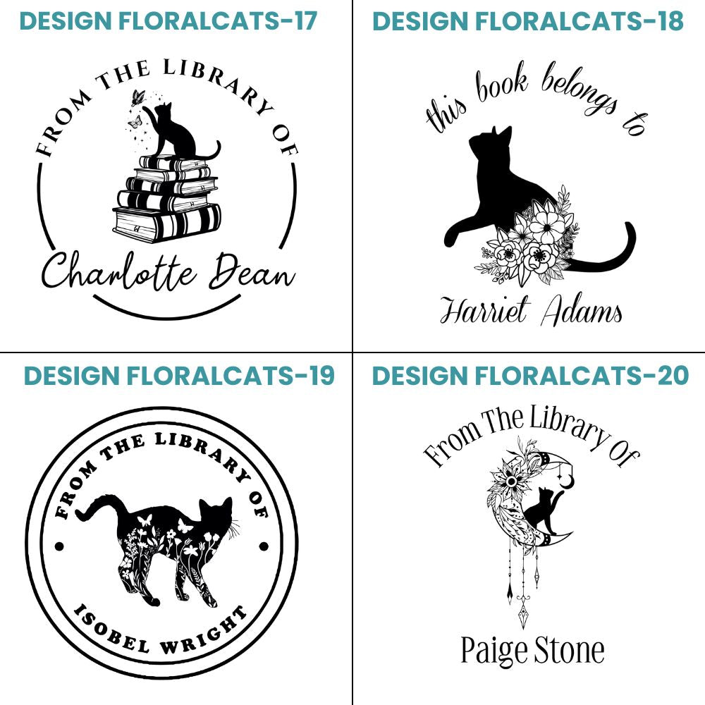 Floral Cats Design Style Book Stamp