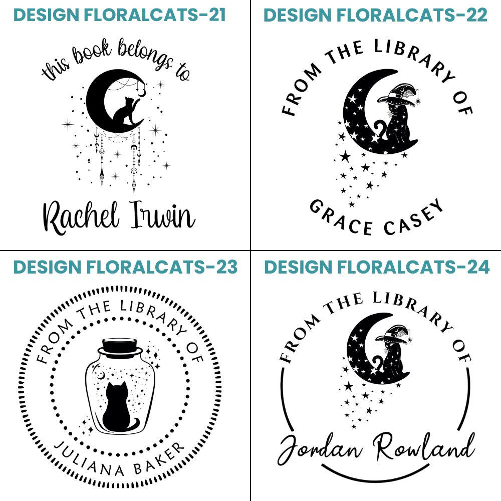Floral Cats Design Style Book Stamp