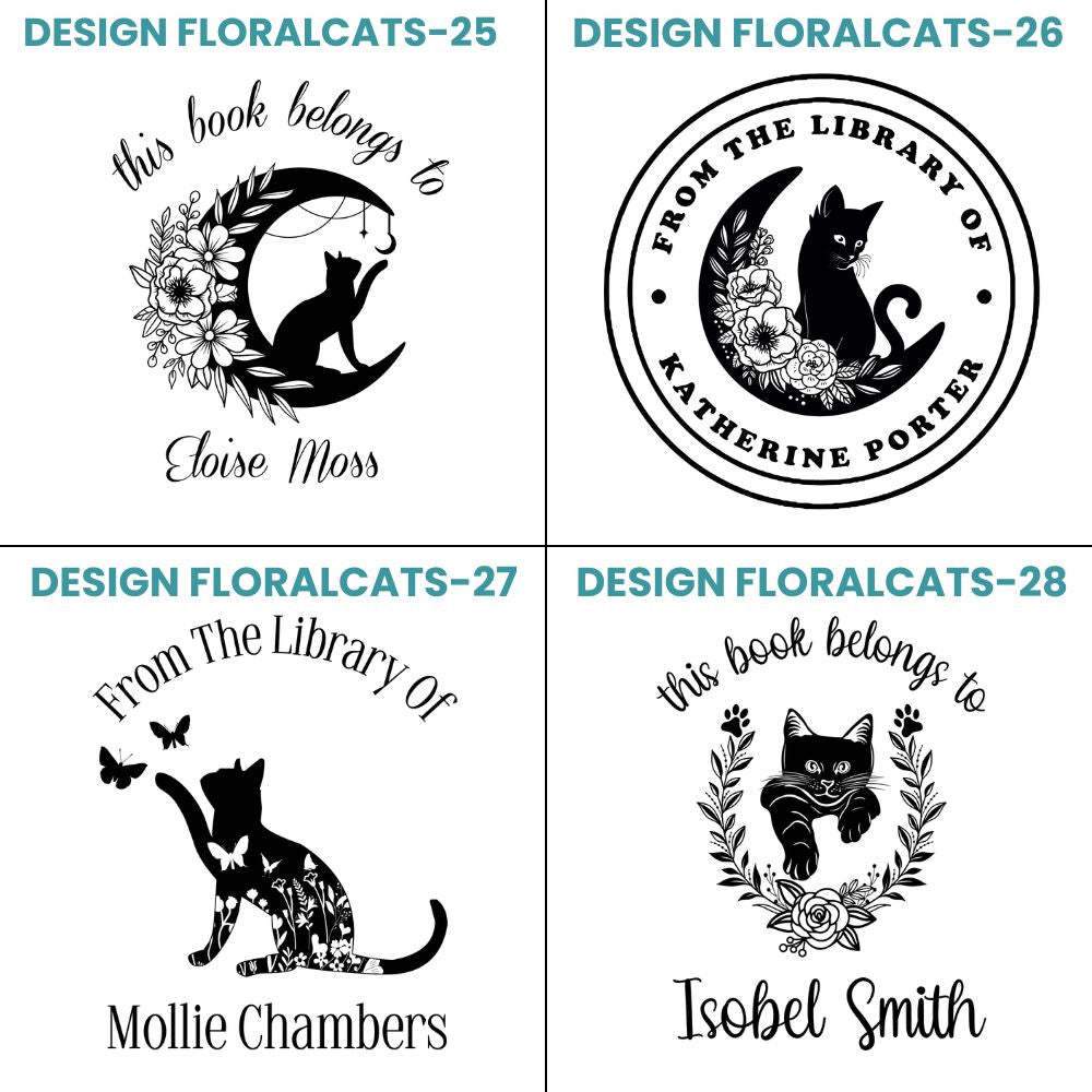 Floral Cats Design Style Book Stamp