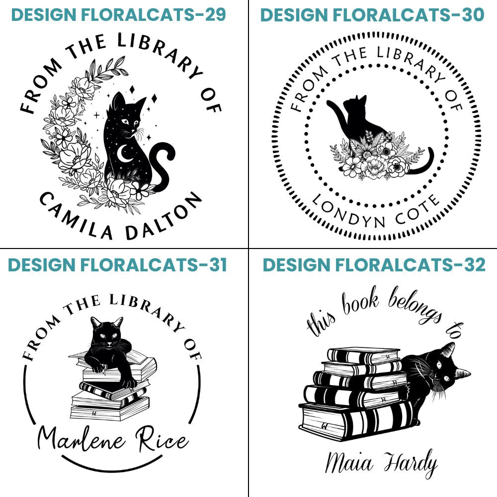 Floral Cats Design Style Book Stamp