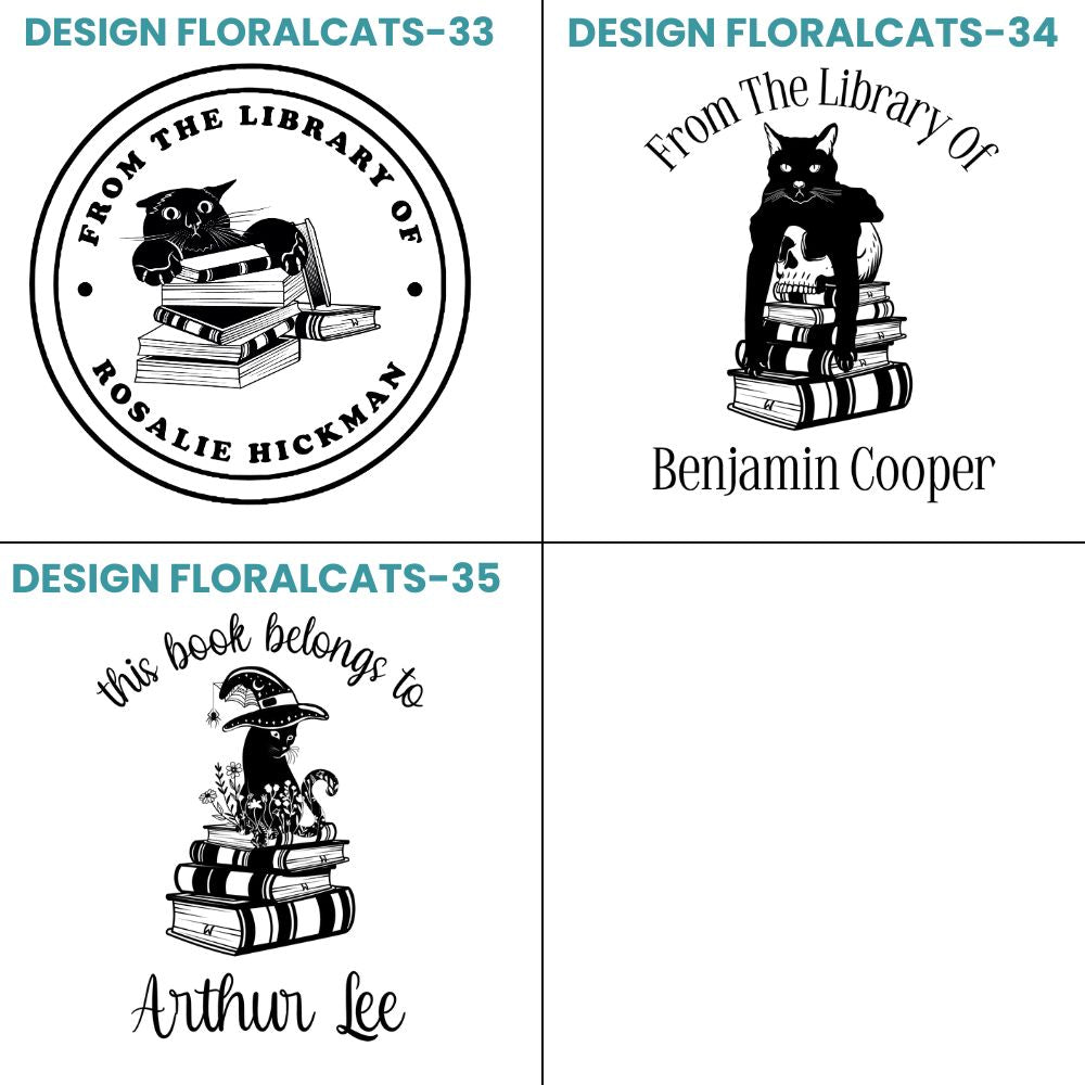 Floral Cats Design Style Book Stamp