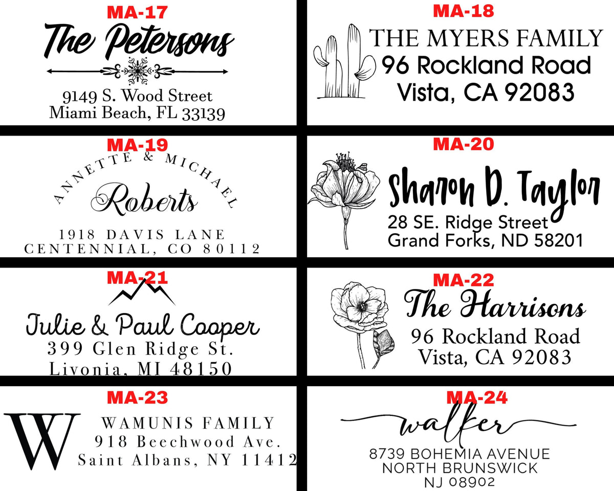 Custom Address Stamp, Self-Inking Stamp, Personalized Return Address, Wedding Self Ink, Wooden Handle, Rubber Stamp, 15 Different Designs