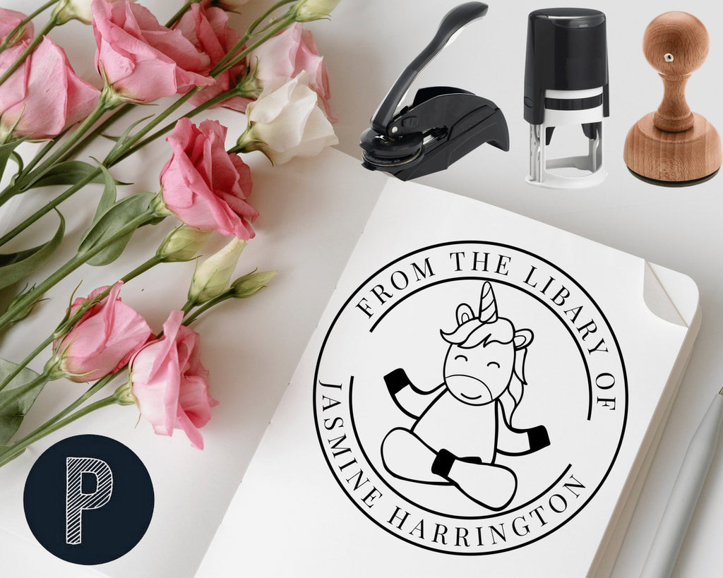 LIBRARY STAMP, Cute Yoga Meditation Animals From The Library of Stamp, Book stamp, Custom Name Teacher stamps, Personalized library stamp
