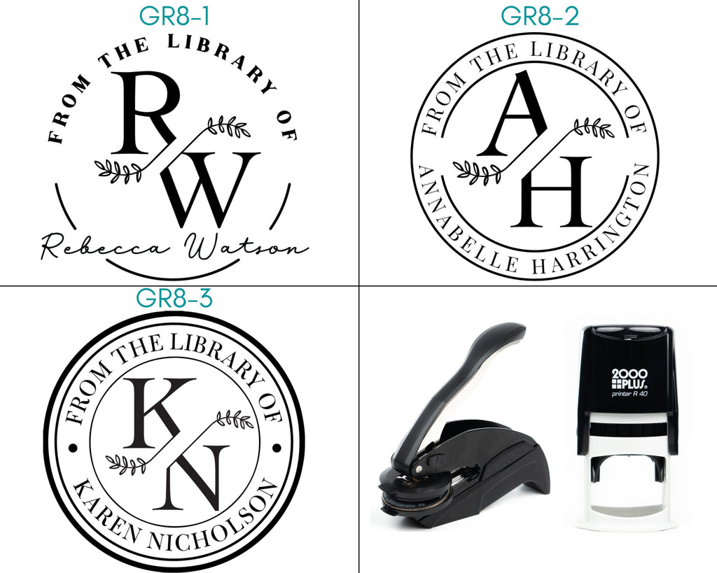 From the Library Of Stamp, Floral Monogram, Custom Ex Libris Stamp, Bookworm Gift, Rubber Stamp, From the library of, Teacher Gift